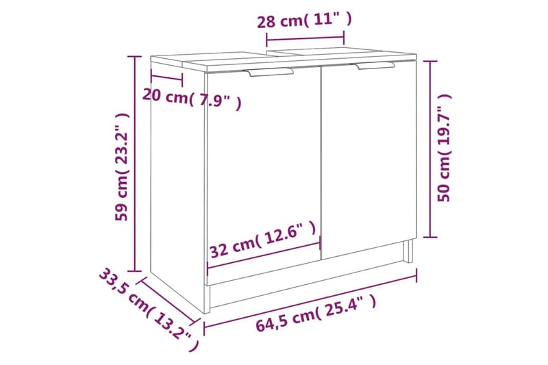 beBasic Badrumsskåp brun ek 64,5x33,5x59 cm konstruerat trä - Brown - Badrumsskåp