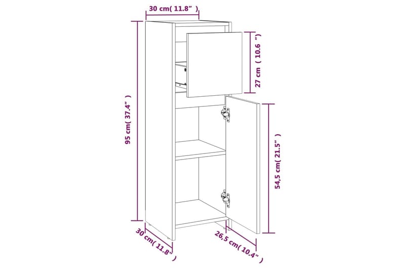 beBasic Badrumsskåp grå sonoma 30x30x95 cm konstruerat trä - Grey - Hus & renovering - Kök & bad - Badrum - Badrumsmöbler & badrumsinredning - Badrumsskåp