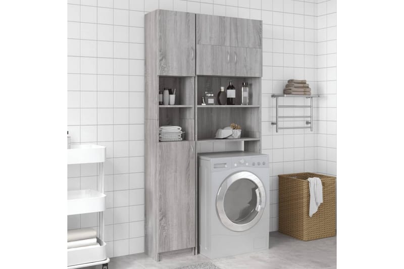 beBasic Badrumsskåp grå sonoma 32x25,5x190 cm konstruerat trä - Grey - Hus & renovering - Kök & bad - Badrum - Badrumsmöbler & badrumsinredning - Badrumsskåp
