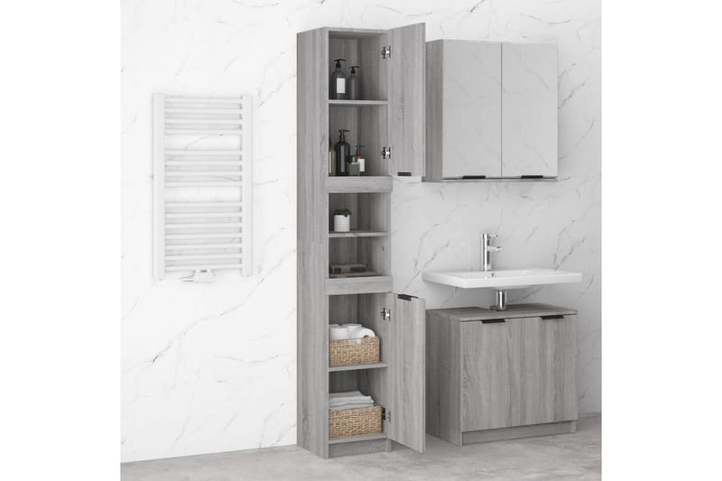 beBasic Badrumsskåp grå sonoma 32x34x188,5 cm konstruerat trä - Grey - Hus & renovering - Kök & bad - Badrum - Badrumsmöbler & badrumsinredning - Badrumsskåp