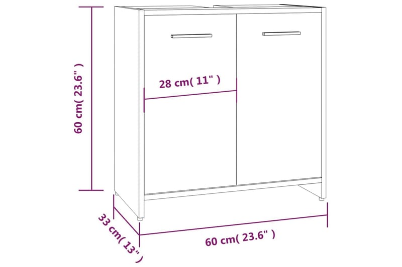 beBasic Badrumsskåp grå sonoma 60x33x60 cm konstruerat trä - Grey - Badrumsskåp