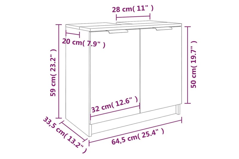 beBasic Badrumsskåp grå sonoma 64,5x33,5x59 cm konstruerat trä - Grey - Hus & renovering - Kök & bad - Badrum - Badrumsmöbler & badrumsinredning - Badrumsskåp