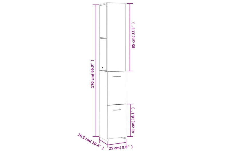beBasic Badrumsskåp grå sonoma-ek 25x25x170 cm konstruerat trä - Grey - Hus & renovering - Kök & bad - Badrum - Badrumsmöbler & badrumsinredning - Badrumsskåp