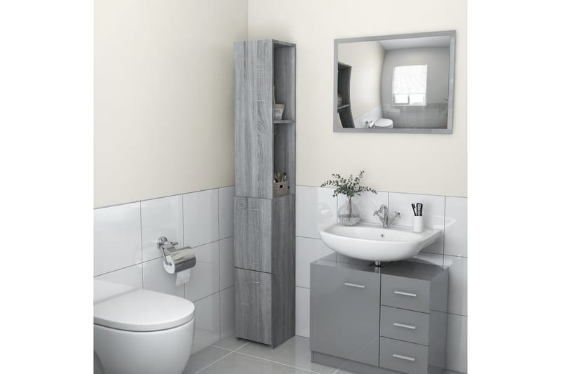 beBasic Badrumsskåp grå sonoma-ek 25x25x170 cm konstruerat trä - Grey - Hus & renovering - Kök & bad - Badrum - Badrumsmöbler & badrumsinredning - Badrumsskåp