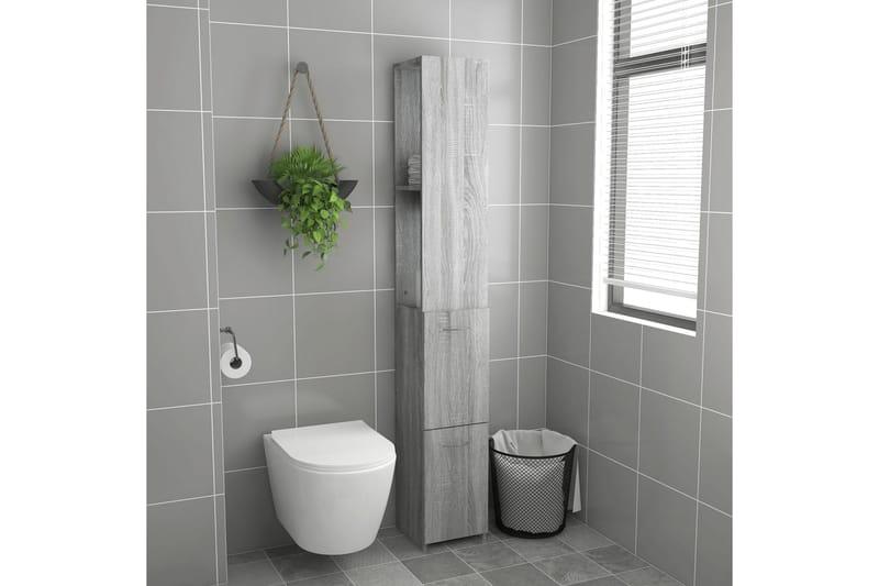 beBasic Badrumsskåp grå sonoma-ek 25x25x170 cm konstruerat trä - Grey - Hus & renovering - Kök & bad - Badrum - Badrumsmöbler & badrumsinredning - Badrumsskåp