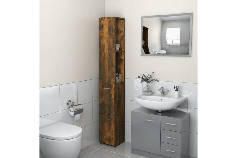 beBasic Badrumsskåp rökfärgad ek 25x25x170 cm konstruerat trä - Brown - Hus & renovering - Kök & bad - Badrum - Badrumsmöbler & badrumsinredning - Badrumsskåp