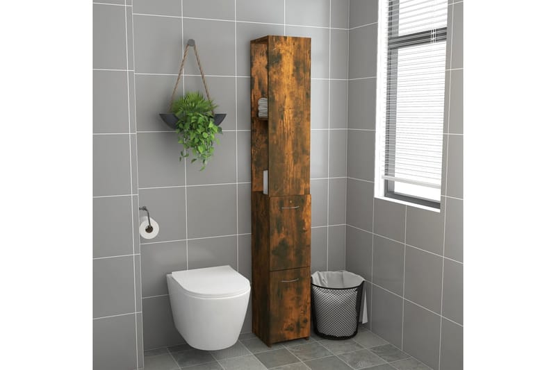 beBasic Badrumsskåp rökfärgad ek 25x25x170 cm konstruerat trä - Brown - Hus & renovering - Kök & bad - Badrum - Badrumsmöbler & badrumsinredning - Badrumsskåp