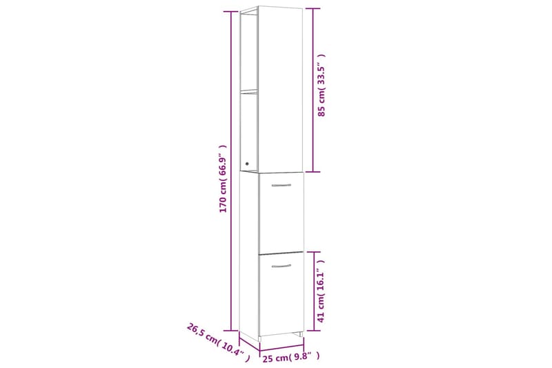 beBasic Badrumsskåp rökfärgad ek 25x25x170 cm konstruerat trä - Brown - Hus & renovering - Kök & bad - Badrum - Badrumsmöbler & badrumsinredning - Badrumsskåp