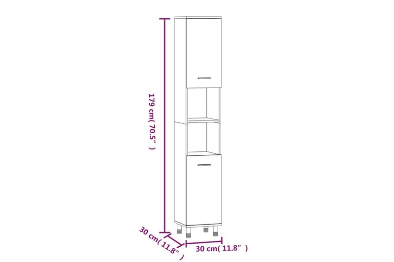 beBasic Badrumsskåp rökfärgad ek 30x30x179 cm konstruerat trä - Brown - Badrumsskåp - Tvättskåp - Väggskåp & högskåp