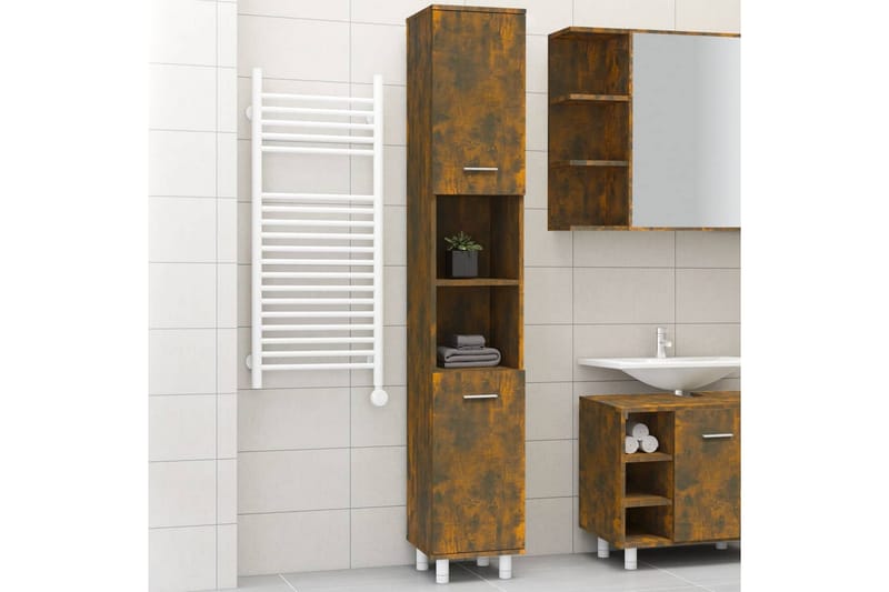 beBasic Badrumsskåp rökfärgad ek 30x30x179 cm konstruerat trä - Brown - Hus & renovering - Kök & bad - Badrum - Badrumsmöbler & badrumsinredning - Badrumsskåp