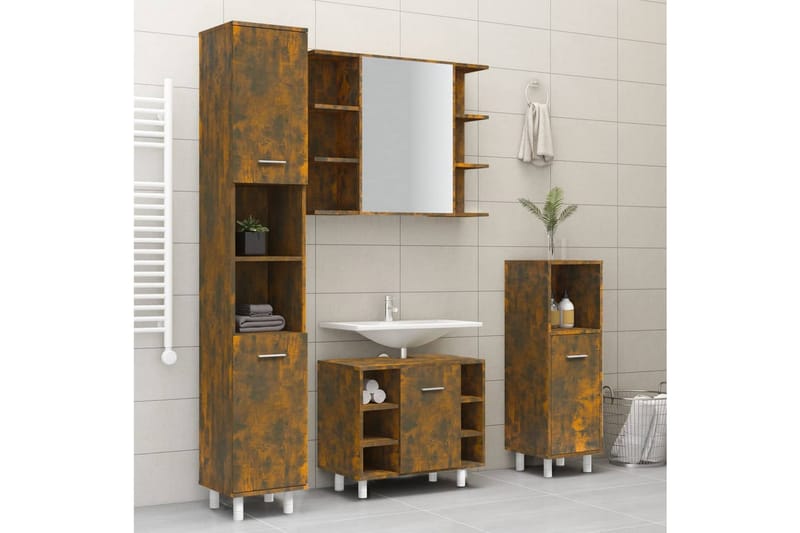 beBasic Badrumsskåp rökfärgad ek 30x30x179 cm konstruerat trä - Brown - Hus & renovering - Kök & bad - Badrum - Badrumsmöbler & badrumsinredning - Badrumsskåp