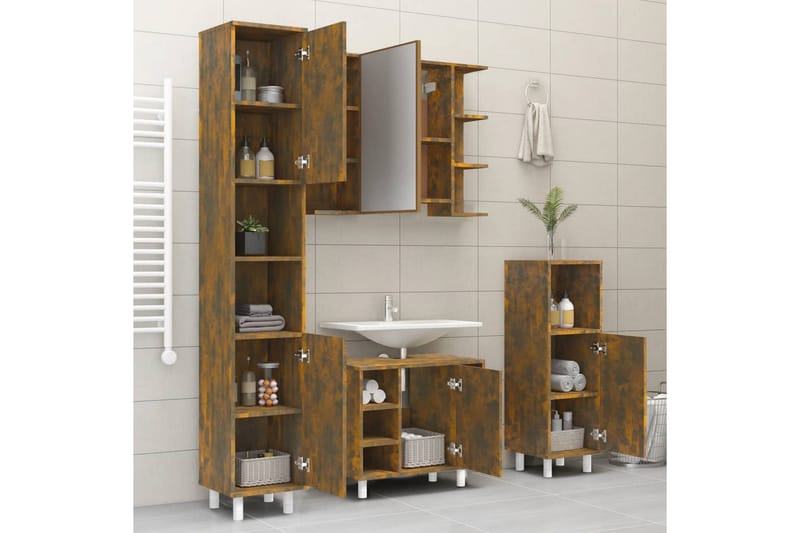 beBasic Badrumsskåp rökfärgad ek 30x30x179 cm konstruerat trä - Brown - Hus & renovering - Kök & bad - Badrum - Badrumsmöbler & badrumsinredning - Badrumsskåp