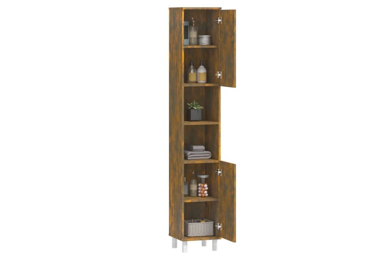 beBasic Badrumsskåp rökfärgad ek 30x30x179 cm konstruerat trä - Brown - Hus & renovering - Kök & bad - Badrum - Badrumsmöbler & badrumsinredning - Badrumsskåp