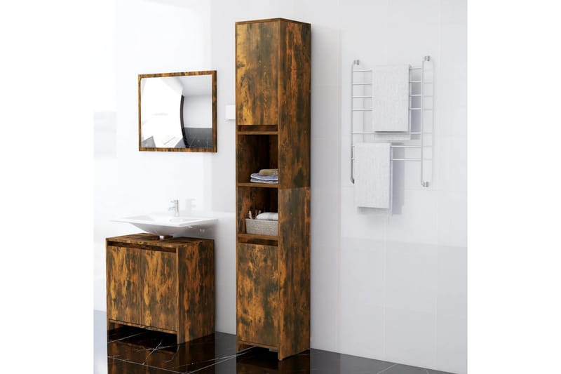 beBasic Badrumsskåp rökfärgad ek 30x30x183,5 cm konstruerat trä - Brown - Hus & renovering - Kök & bad - Badrum - Badrumsmöbler & badrumsinredning - Badrumsskåp