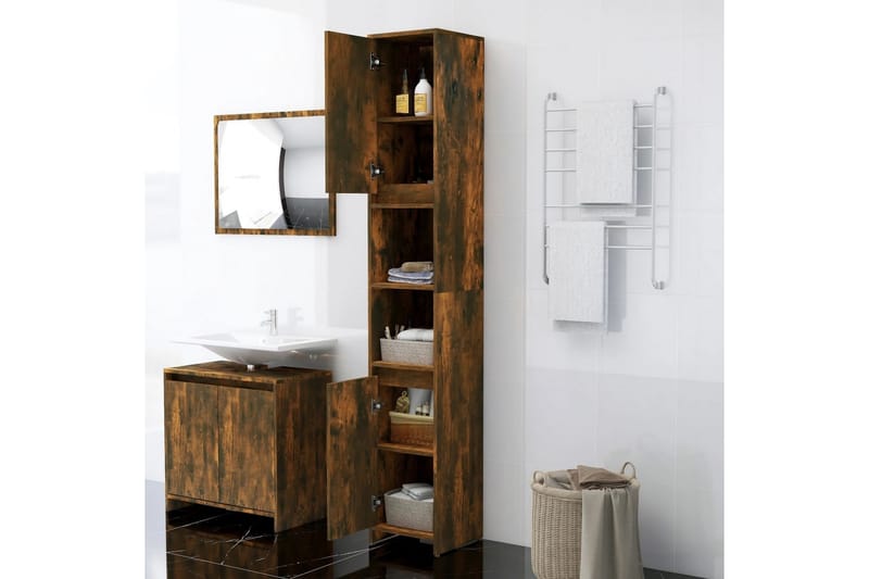 beBasic Badrumsskåp rökfärgad ek 30x30x183,5 cm konstruerat trä - Brown - Hus & renovering - Kök & bad - Badrum - Badrumsmöbler & badrumsinredning - Badrumsskåp