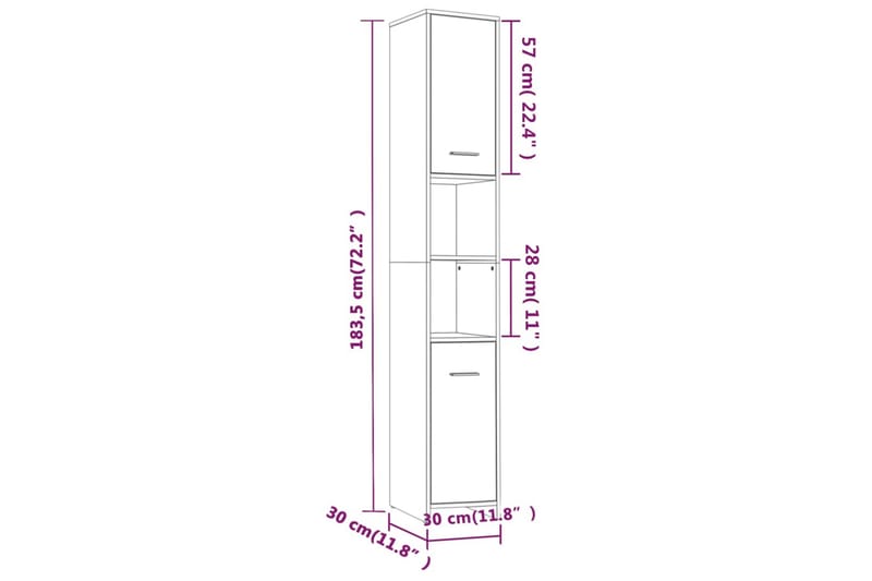 beBasic Badrumsskåp rökfärgad ek 30x30x183,5 cm konstruerat trä - Brown - Badrumsskåp - Tvättskåp - Väggskåp & högskåp