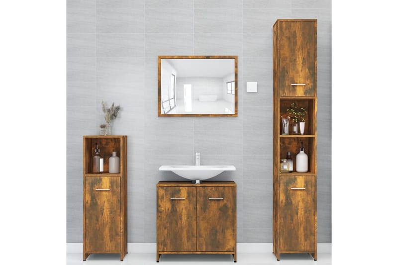 beBasic Badrumsskåp rökfärgad ek 30x30x183,5 cm konstruerat trä - Brown - Hus & renovering - Kök & bad - Badrum - Badrumsmöbler & badrumsinredning - Badrumsskåp