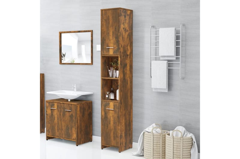 beBasic Badrumsskåp rökfärgad ek 30x30x183,5 cm konstruerat trä - Brown - Hus & renovering - Kök & bad - Badrum - Badrumsmöbler & badrumsinredning - Badrumsskåp