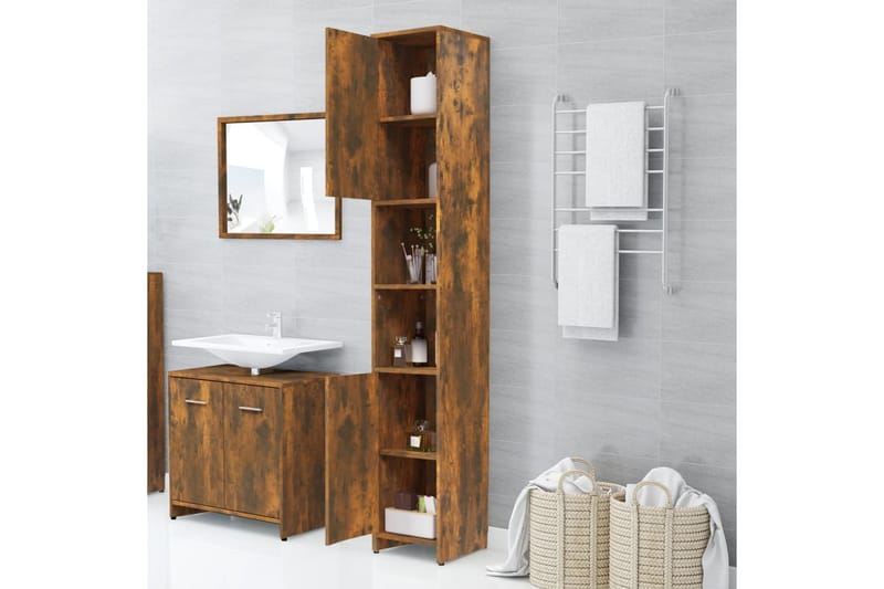 beBasic Badrumsskåp rökfärgad ek 30x30x183,5 cm konstruerat trä - Brown - Hus & renovering - Kök & bad - Badrum - Badrumsmöbler & badrumsinredning - Badrumsskåp