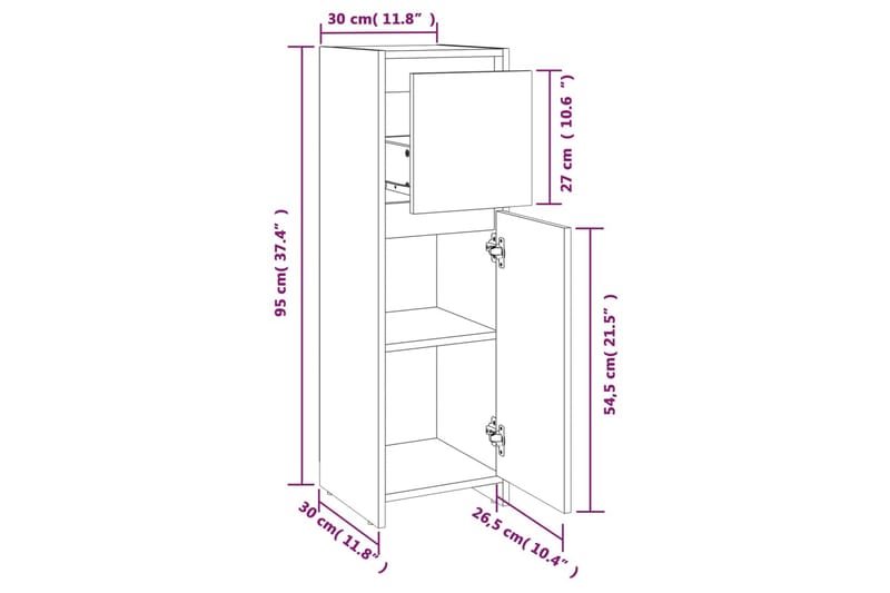 beBasic Badrumsskåp rökfärgad ek 30x30x95 cm konstruerat trä - Brown - Hus & renovering - Kök & bad - Badrum - Badrumsmöbler & badrumsinredning - Badrumsskåp