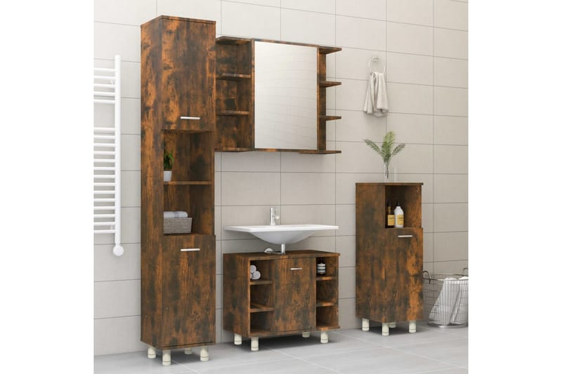 beBasic Badrumsskåp rökfärgad ek 30x30x95 cm konstruerat trä - Brown - Hus & renovering - Kök & bad - Badrum - Badrumsmöbler & badrumsinredning - Badrumsskåp
