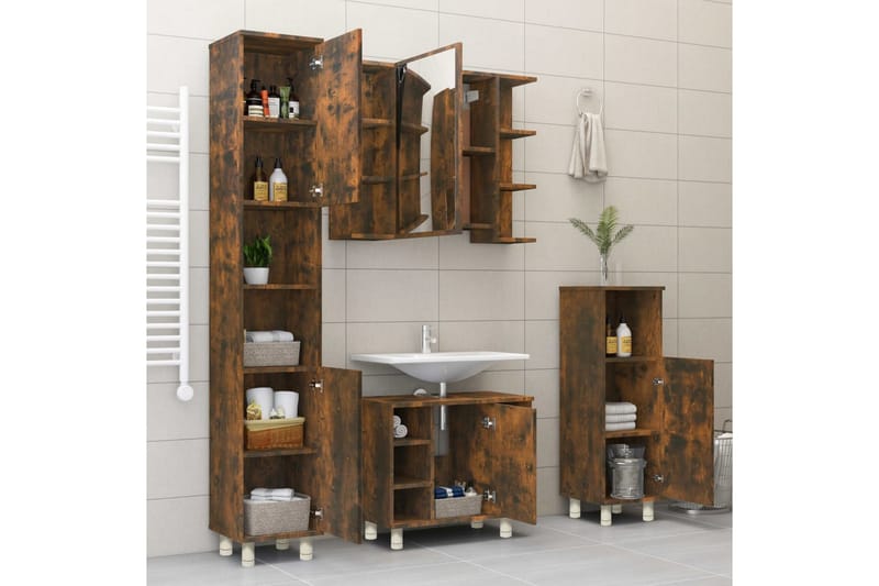 beBasic Badrumsskåp rökfärgad ek 30x30x95 cm konstruerat trä - Brown - Hus & renovering - Kök & bad - Badrum - Badrumsmöbler & badrumsinredning - Badrumsskåp