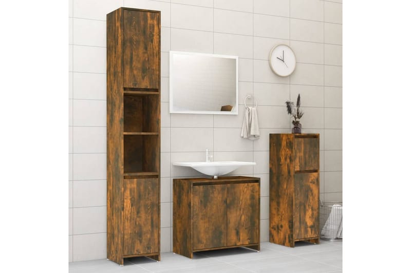 beBasic Badrumsskåp rökfärgad ek 30x30x95 cm konstruerat trä - Brown - Hus & renovering - Kök & bad - Badrum - Badrumsmöbler & badrumsinredning - Badrumsskåp