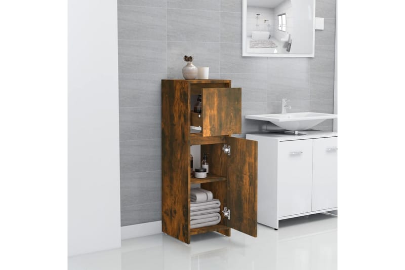 beBasic Badrumsskåp rökfärgad ek 30x30x95 cm konstruerat trä - Brown - Hus & renovering - Kök & bad - Badrum - Badrumsmöbler & badrumsinredning - Badrumsskåp