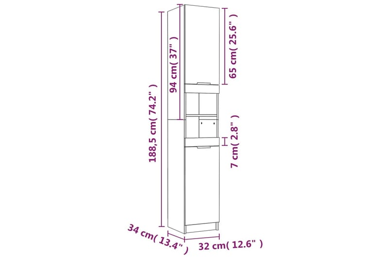 beBasic Badrumsskåp rökfärgad ek 32x34x188,5 cm konstruerat trä - Brown - Hus & renovering - Kök & bad - Badrum - Badrumsmöbler & badrumsinredning - Badrumsskåp