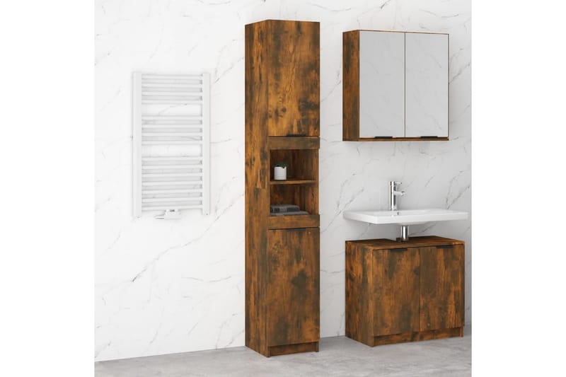beBasic Badrumsskåp rökfärgad ek 32x34x188,5 cm konstruerat trä - Brown - Hus & renovering - Kök & bad - Badrum - Badrumsmöbler & badrumsinredning - Badrumsskåp