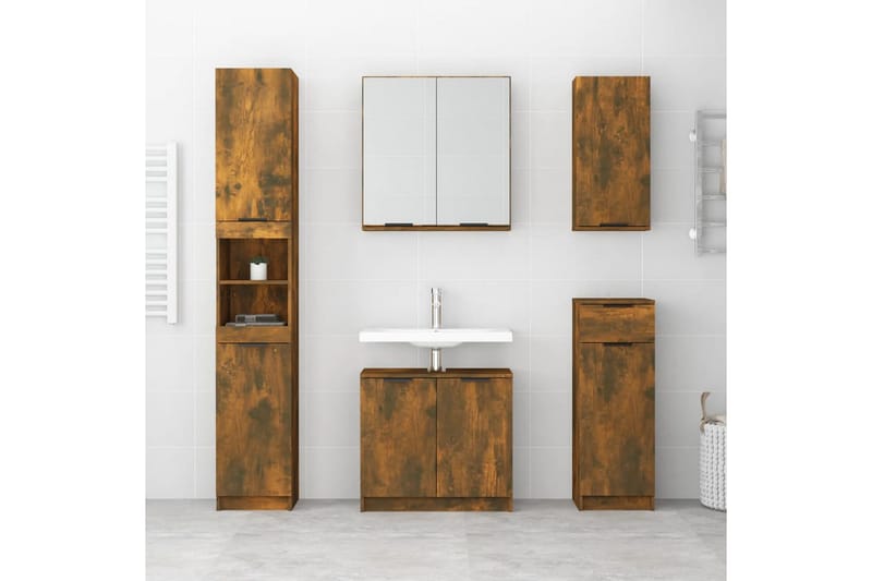 beBasic Badrumsskåp rökfärgad ek 32x34x188,5 cm konstruerat trä - Brown - Hus & renovering - Kök & bad - Badrum - Badrumsmöbler & badrumsinredning - Badrumsskåp