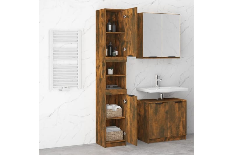 beBasic Badrumsskåp rökfärgad ek 32x34x188,5 cm konstruerat trä - Brown - Hus & renovering - Kök & bad - Badrum - Badrumsmöbler & badrumsinredning - Badrumsskåp