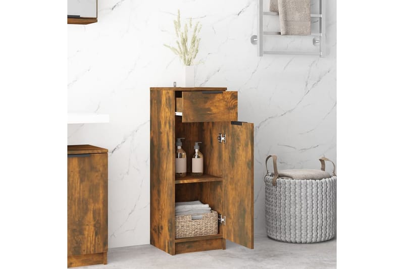 beBasic Badrumsskåp rökfärgad ek 32x34x90 cm konstruerat trä - Brown - Hus & renovering - Kök & bad - Badrum - Badrumsmöbler & badrumsinredning - Badrumsskåp