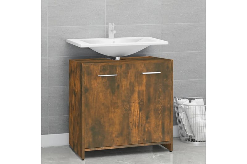 beBasic Badrumsskåp rökfärgad ek 60x33x60 cm konstruerat trä - Brown - Hus & renovering - Kök & bad - Badrum - Badrumsmöbler & badrumsinredning - Badrumsskåp