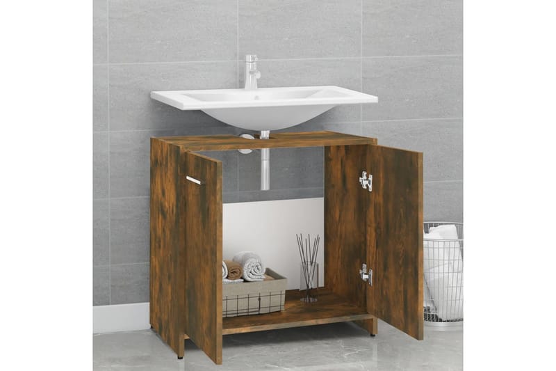 beBasic Badrumsskåp rökfärgad ek 60x33x60 cm konstruerat trä - Brown - Hus & renovering - Kök & bad - Badrum - Badrumsmöbler & badrumsinredning - Badrumsskåp