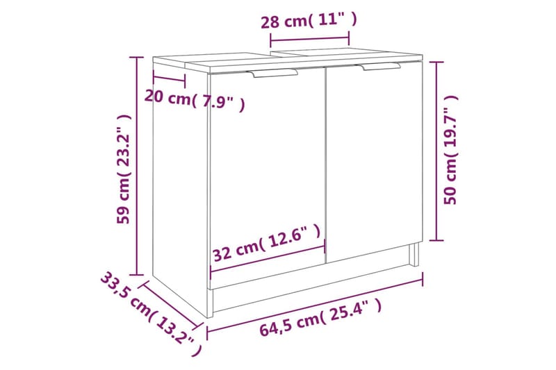 beBasic Badrumsskåp rökfärgad ek 64,5x33,5x59 cm konstruerat trä - Brown - Hus & renovering - Kök & bad - Badrum - Badrumsmöbler & badrumsinredning - Badrumsskåp
