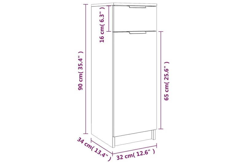 beBasic Badrumsskåp vit högglans 32x34x90 cm konstruerat trä - White - Badrumsskåp