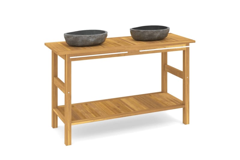 beBasic Handfatsbänk med handfat i flodsten massiv teak - Black - Hus & renovering - Kök & bad - Badrum - Badrumsmöbler & badrumsinredning - Tvättställsskåp & kommod