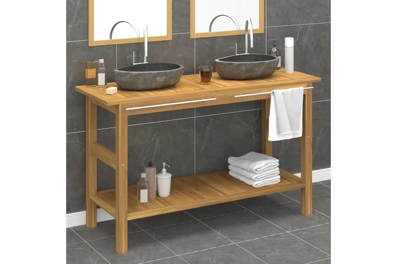 beBasic Handfatsbänk med handfat i flodsten massiv teak - Black - Hus & renovering - Kök & bad - Badrum - Badrumsmöbler & badrumsinredning - Tvättställsskåp & kommod