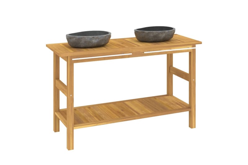 beBasic Handfatsbänk med handfat i flodsten massiv teak - Black - Hus & renovering - Kök & bad - Badrum - Badrumsmöbler & badrumsinredning - Tvättställsskåp & kommod