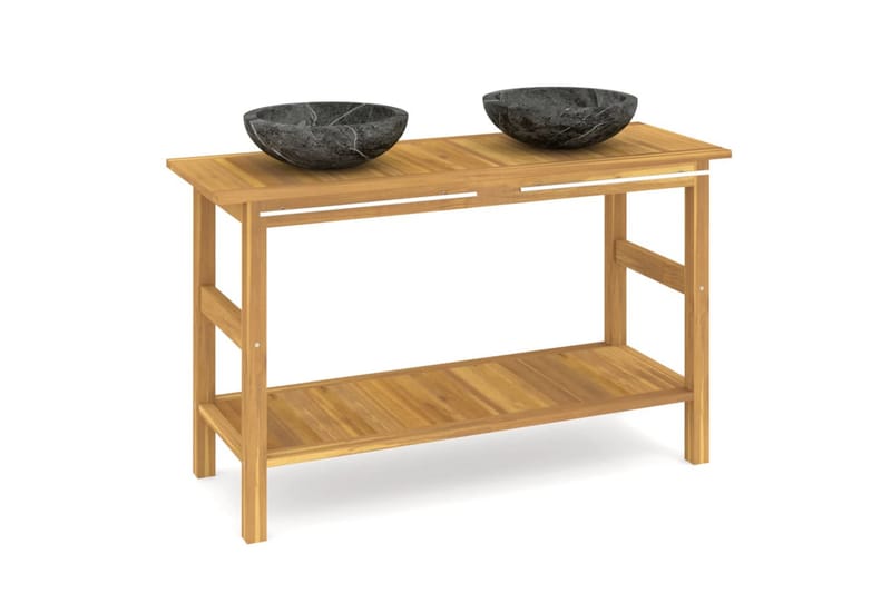 beBasic Handfatsbänk med handfat svart marmor massiv teak - Black - Hus & renovering - Kök & bad - Badrum - Badrumsmöbler & badrumsinredning - Tvättställsskåp & kommod