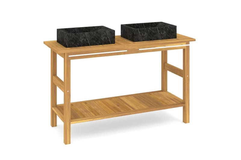 beBasic Handfatsbänk med handfat svart marmor massiv teak - Black - Hus & renovering - Kök & bad - Badrum - Badrumsmöbler & badrumsinredning - Tvättställsskåp & kommod
