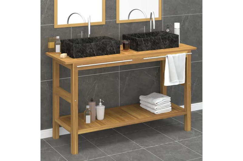 beBasic Handfatsbänk med handfat svart marmor massiv teak - Black - Hus & renovering - Kök & bad - Badrum - Badrumsmöbler & badrumsinredning - Tvättställsskåp & kommod