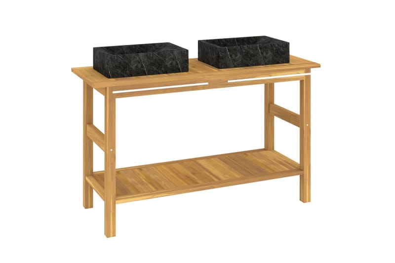 beBasic Handfatsbänk med handfat svart marmor massiv teak - Black - Hus & renovering - Kök & bad - Badrum - Badrumsmöbler & badrumsinredning - Tvättställsskåp & kommod