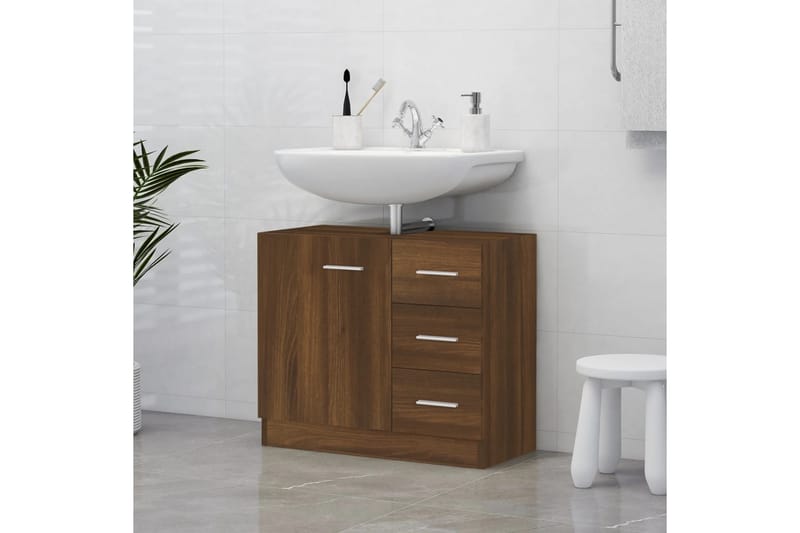 beBasic Handfatsskåp Brun ek 63x30x54 cm konstruerat trä - Brown - Hus & renovering - Kök & bad - Badrum - Badrumsmöbler & badrumsinredning - Tvättställsskåp & kommod