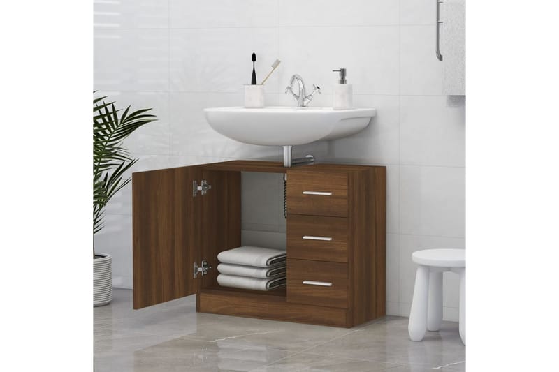 beBasic Handfatsskåp Brun ek 63x30x54 cm konstruerat trä - Brown - Hus & renovering - Kök & bad - Badrum - Badrumsmöbler & badrumsinredning - Tvättställsskåp & kommod