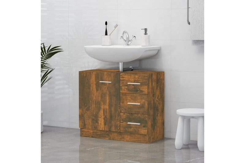beBasic Handfatsskåp rökfärgad ek 63x30x54 cm konstruerat trä - Brown - Hus & renovering - Kök & bad - Badrum - Badrumsmöbler & badrumsinredning - Tvättställsskåp & kommod