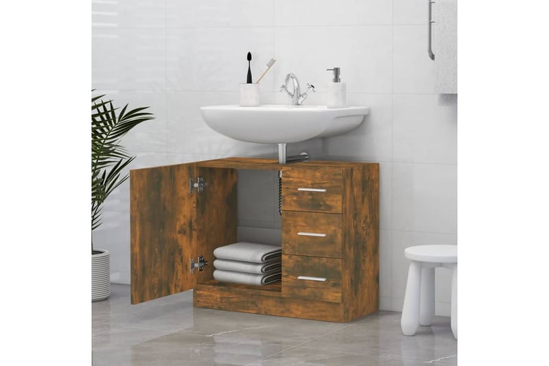 beBasic Handfatsskåp rökfärgad ek 63x30x54 cm konstruerat trä - Brown - Hus & renovering - Kök & bad - Badrum - Badrumsmöbler & badrumsinredning - Tvättställsskåp & kommod