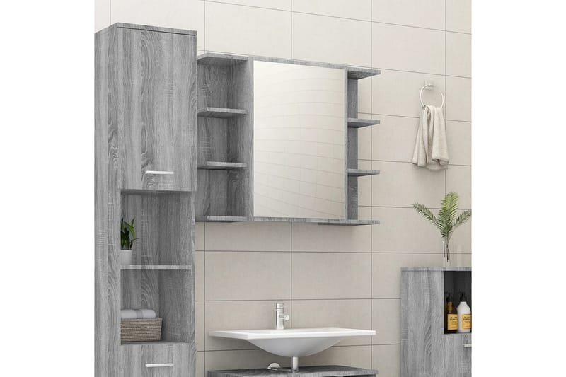 beBasic Spegelskåp för badrum Grå Sonoma 80x20,5x64 cm konstruerat trä - Grey - Hus & renovering - Kök & bad - Badrum - Badrumsmöbler & badrumsinredning - Spegelskåp badrum
