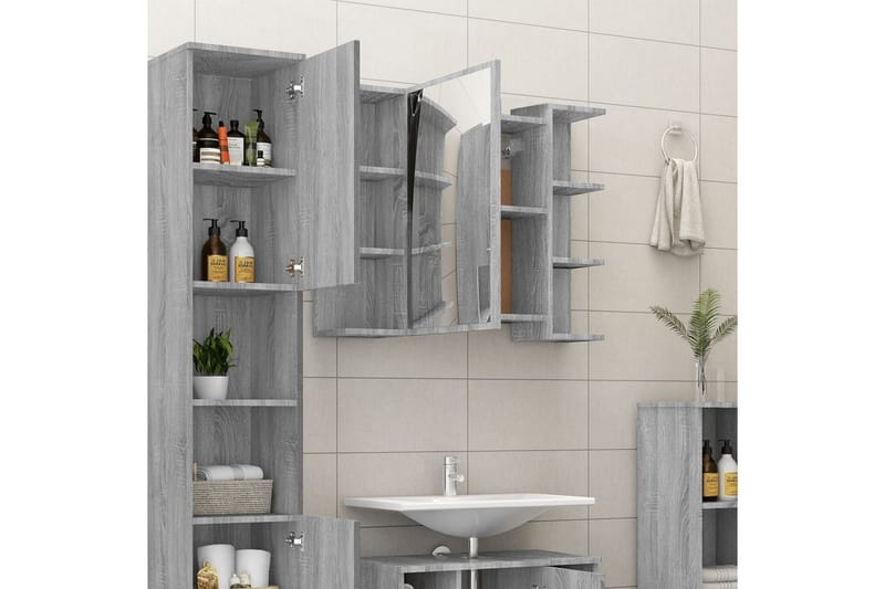 beBasic Spegelskåp för badrum Grå Sonoma 80x20,5x64 cm konstruerat trä - Grey - Hus & renovering - Kök & bad - Badrum - Badrumsmöbler & badrumsinredning - Spegelskåp badrum